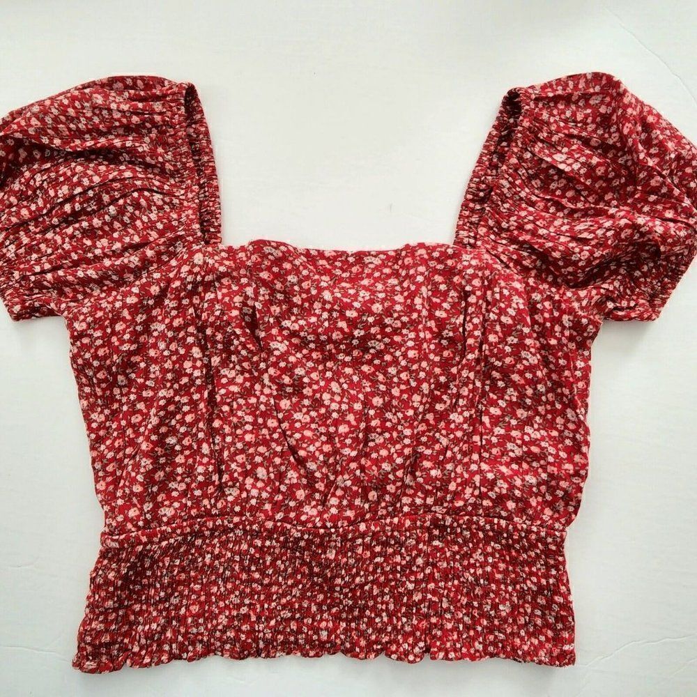 Sim & Sam Women's - S - Ditzy Floral Red‎ Crop Top Lace Smock Back